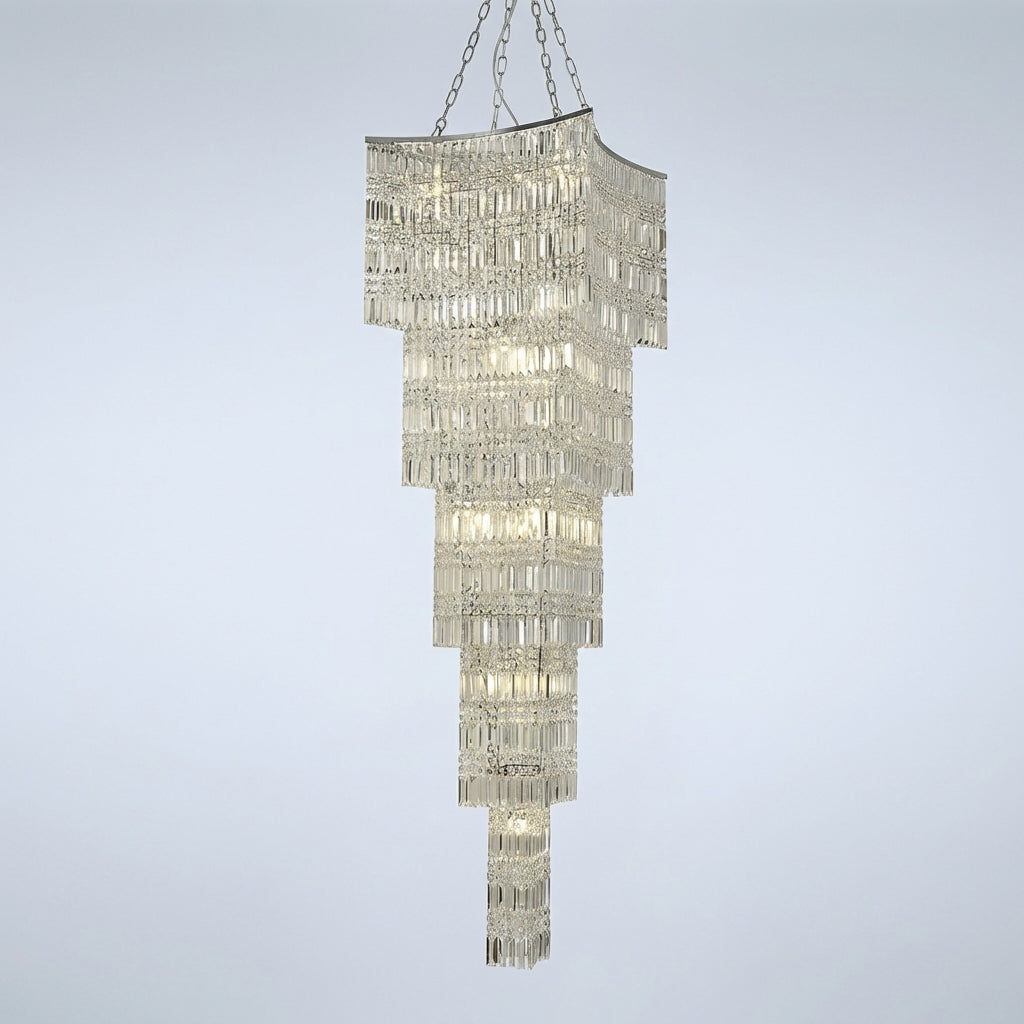 Luster Gaze Extra Large Foyer Vertical Layers K9 Crystal Chandelier Chrome Ceiling Lighting Fixture For Staircase Entryway Decor - Studio Shot