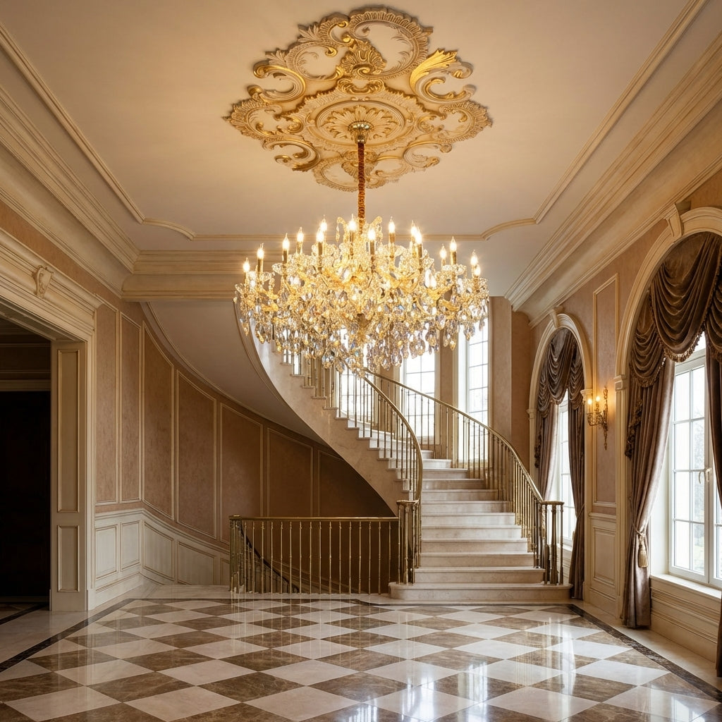 Luster Gaze Grand Lumina Extra Wide Crystal Chandelier - grand American estate foyer