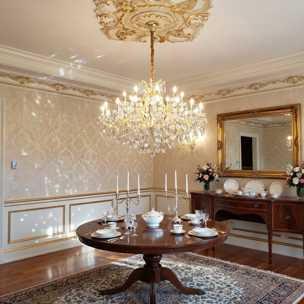 Luster Gaze Grand Lumina Extra Wide Crystal Chandelier - formal American dining room