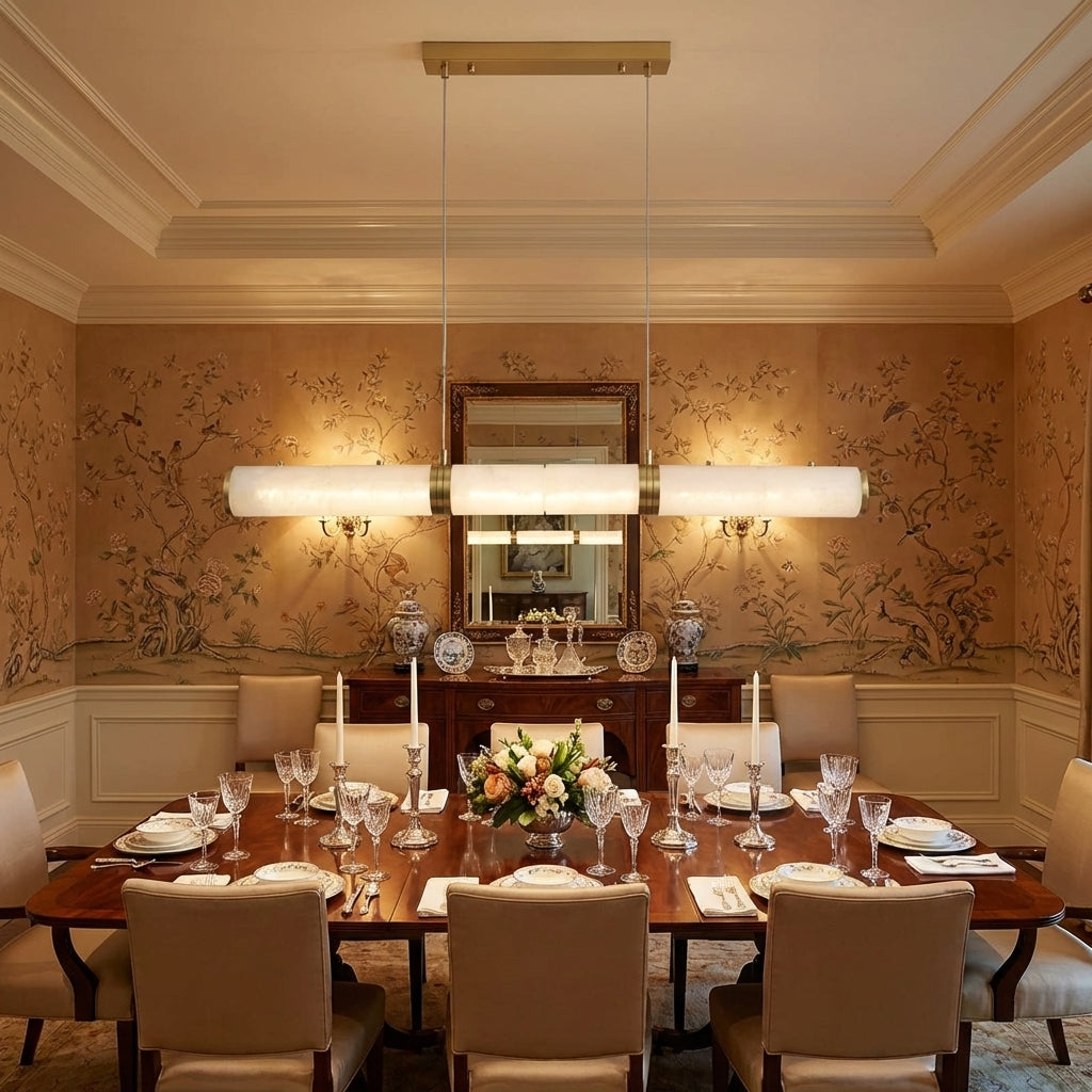 Luster Gaze Modern Linear Alabaster Chandelier, Chandelier Over Dining Table - formal American dining room