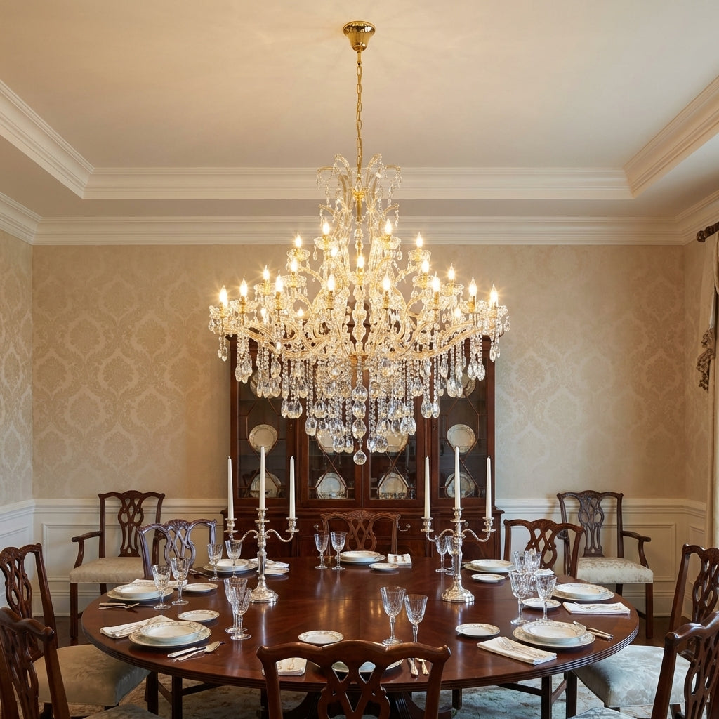 Luster Gaze Grand Lumina 44-Light Multi-Layer Crystal Chandelier - formal American dining room