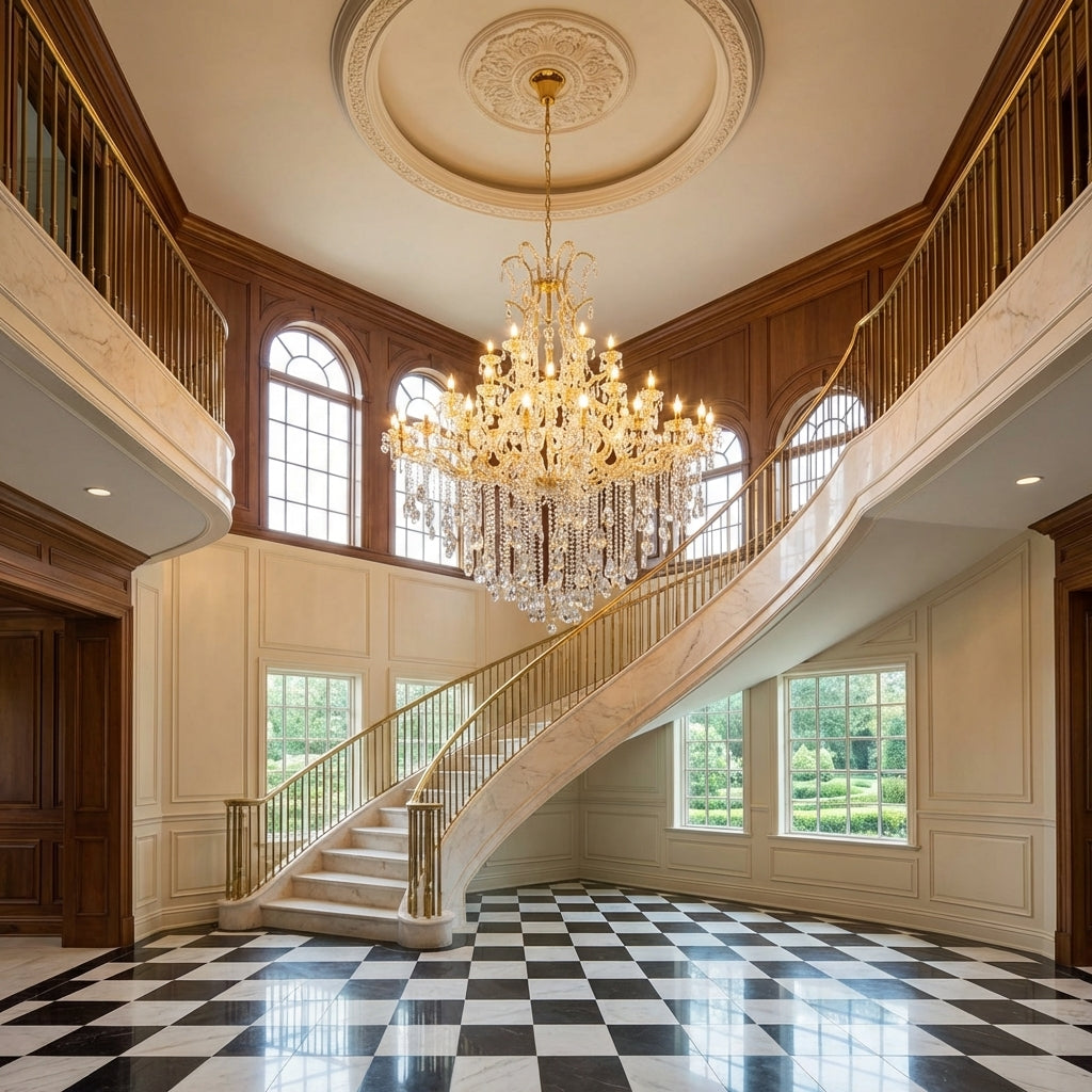Luster Gaze Classic Modern Multi-layers Crystal Chandelier for Staircase/Foyer/Villa - grand American estate foyer