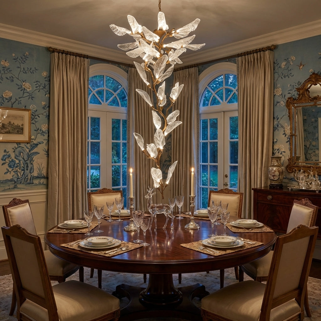 Luster Gaze Creative Bionic Resin Leaves Chandelier for Living Room/Dining Room/Staircase - formal American dining room