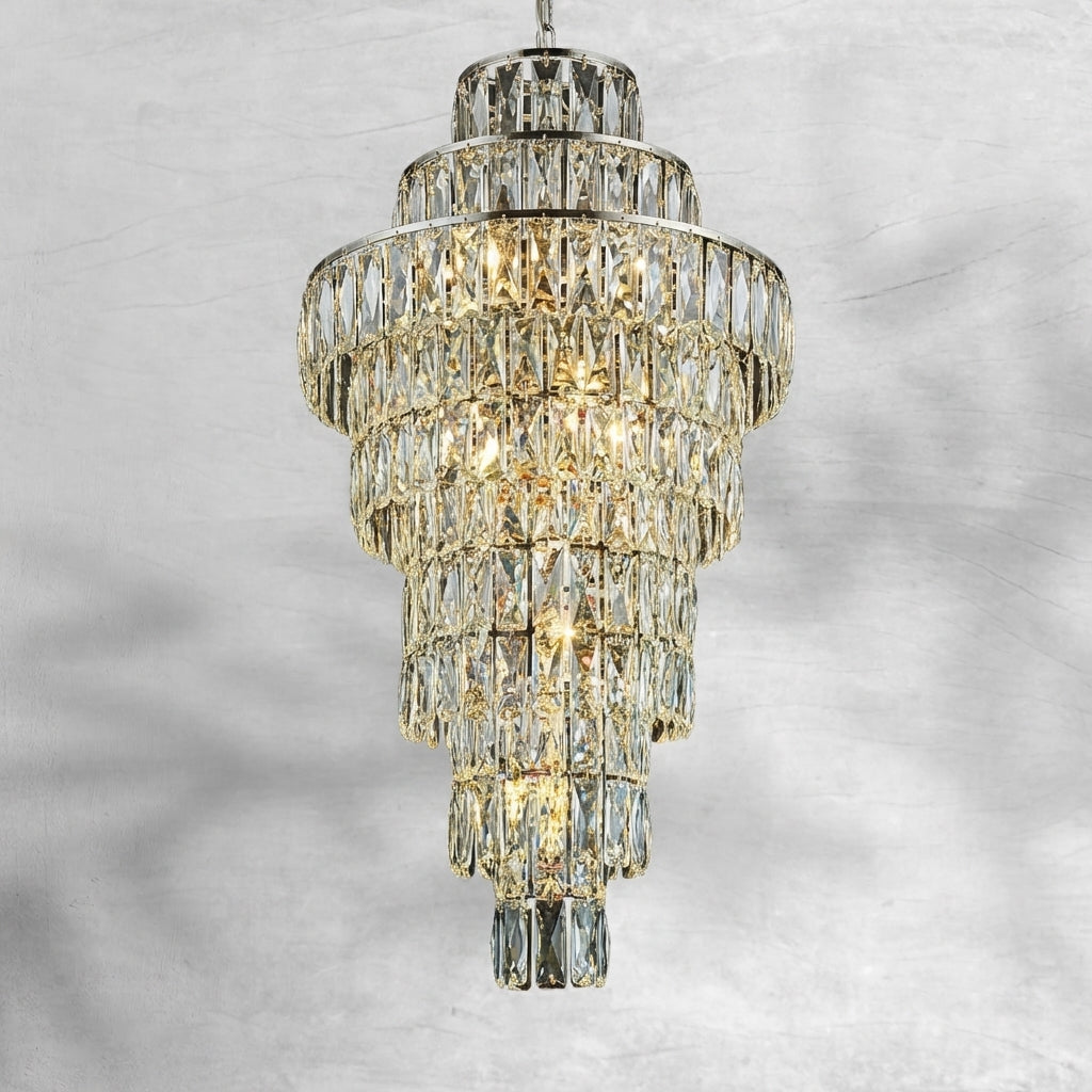 Luster Gaze Grand Radiance K9 Crystal Stairwell Chandelier - Background Shot