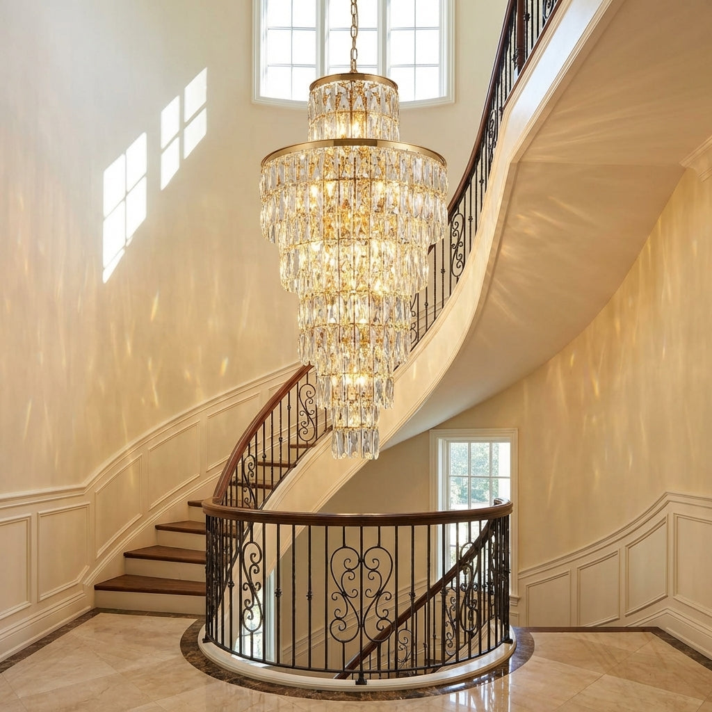 Luster Gaze Stylish Foyer Long Staircase Chandelier Large Crystal Ceiling Lighting Fixture For Living Room Decoration - Scene
