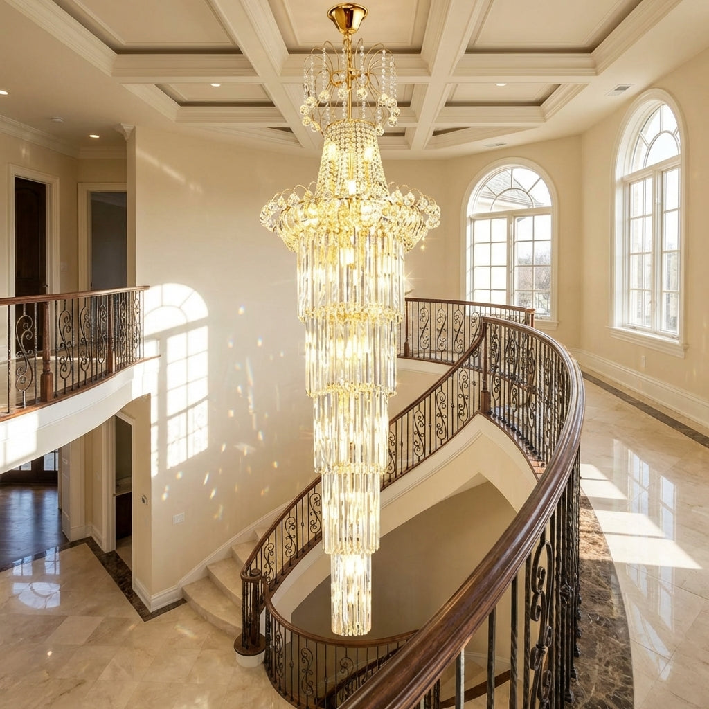 Luster Gaze New Style Royal Large Crystal Chandelier Long Ceiling Lighting Fixture For Living Room Staircase/ Entryway - Scene