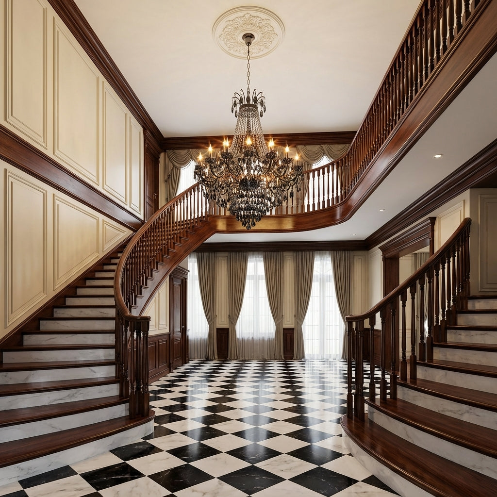 Luster Gaze Grand Tiered K9 Crystal Chandelier - grand American estate foyer