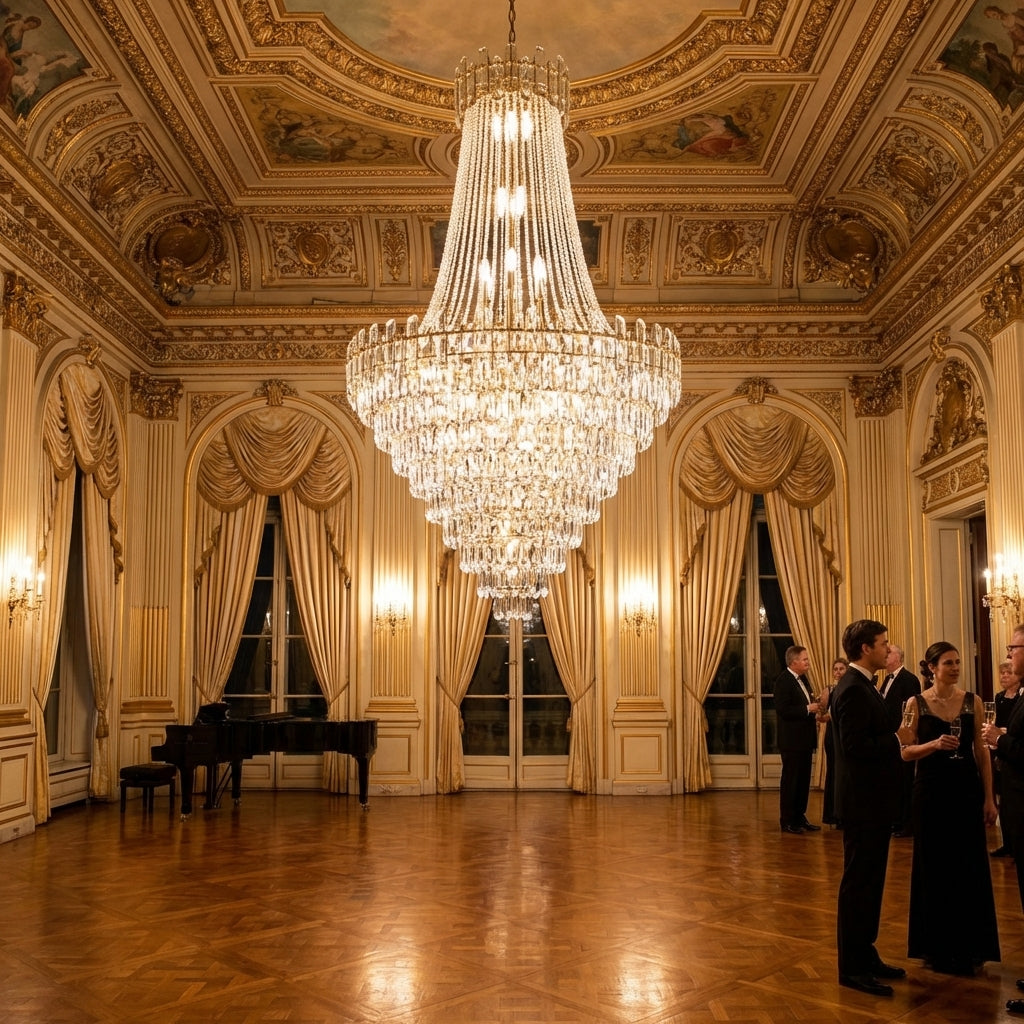 Luster Gaze Grand Tiered K9 Crystal Chandelier - American ballroom or formal entertaining space