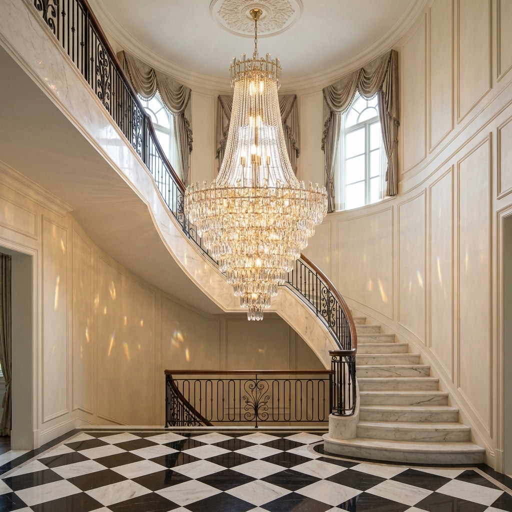Luster Gaze Grand Tiered K9 Crystal Chandelier - grand American estate foyer