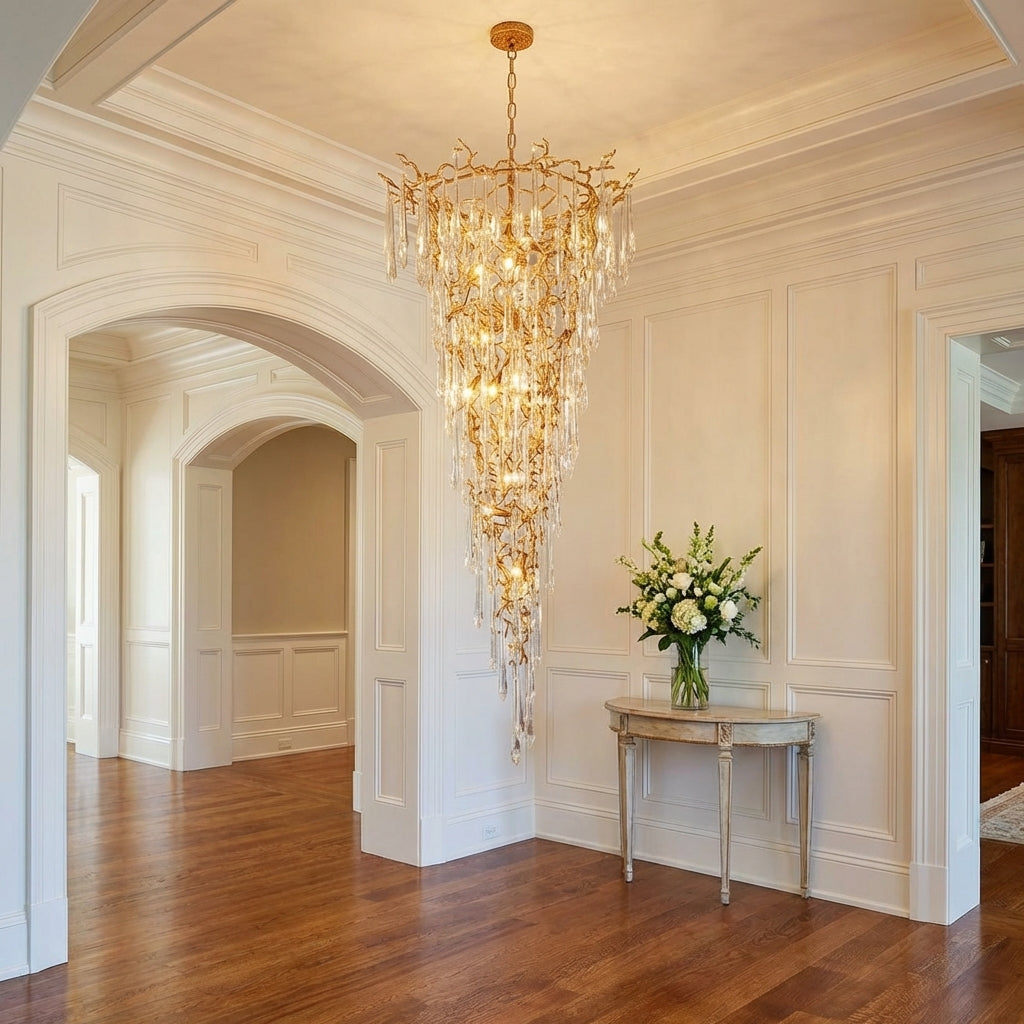Luster Gaze Verdant Cascade Branch Chandelier - elegant American entryway with arched doorway