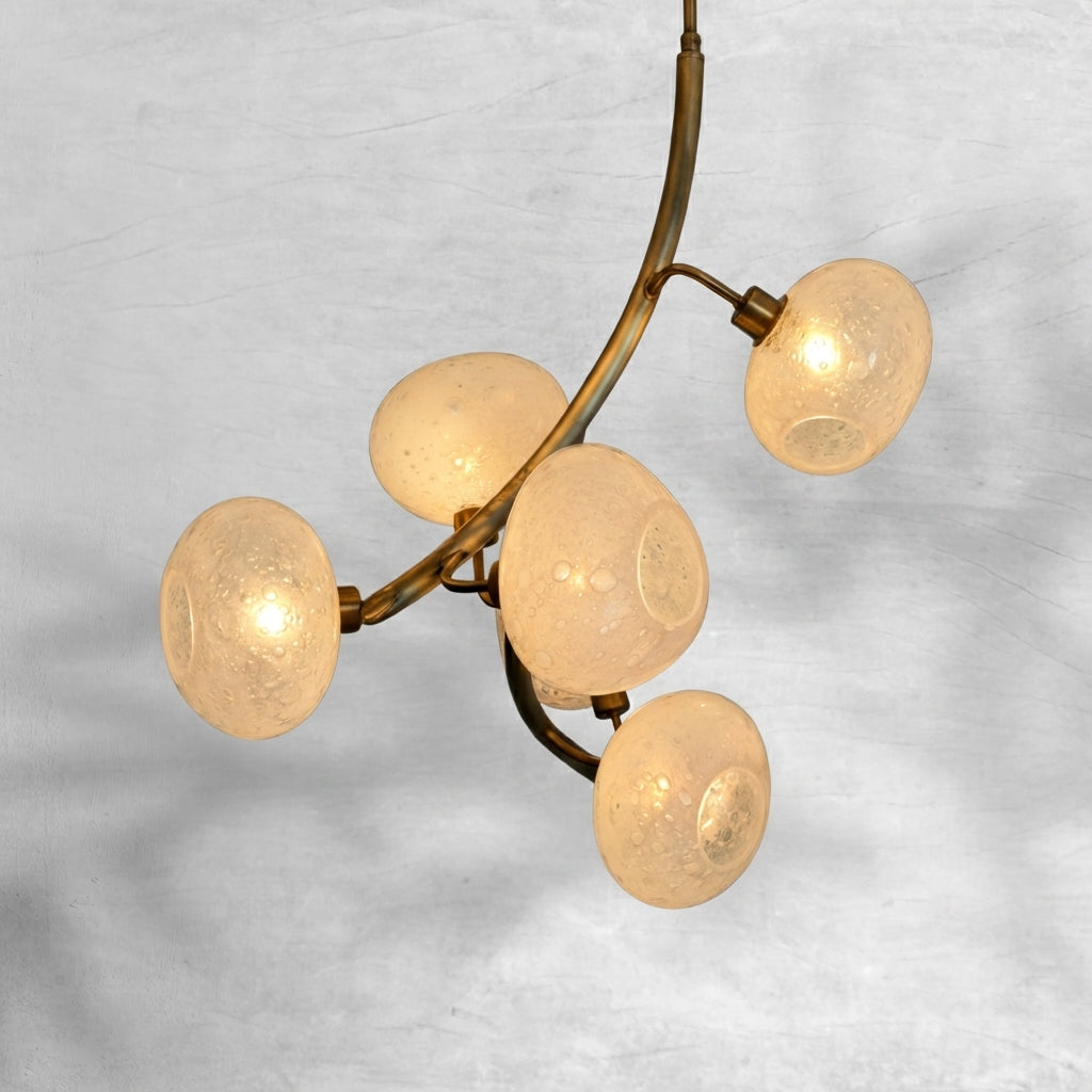 Luster Gaze Verdant Branch Brass Chandelier with Irregular Glass Shades - Background Shot
