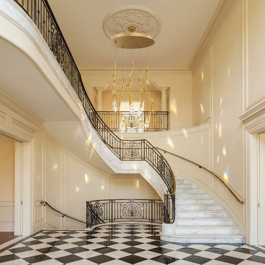 Luster Gaze Veridian Bloom Floating Crystal Chandelier - grand American estate foyer