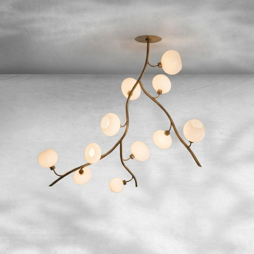 Luster Gaze Veridian Branch Brass Chandelier with Artisan Glass - Background Shot