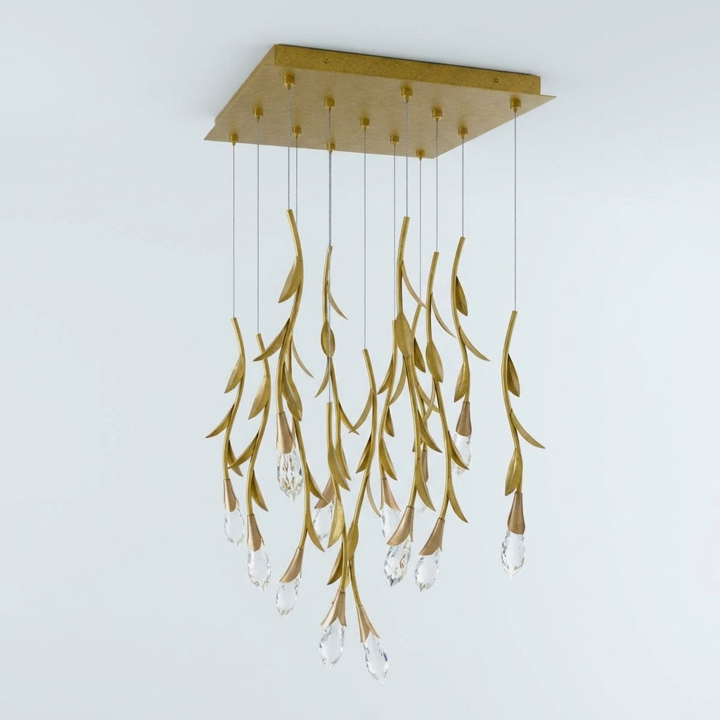 Luster Gaze Modern Luxury Floating Branches Floral Crystal Chandelier with Square Canopy for High-ceiling - Studio Shot
