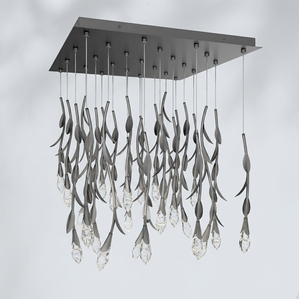 Luster Gaze Modern Luxury Floating Branches Floral Crystal Chandelier with Square Canopy for High-ceiling - Studio Shot