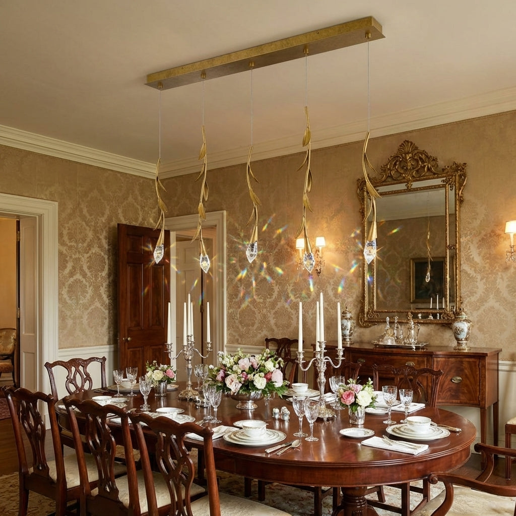 Luster Gaze Veridian Bloom Rectangular Crystal Chandelier - formal American dining room