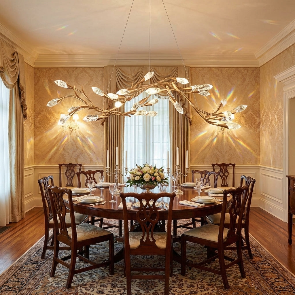 Luster Gaze Gilded Bloom Linear/Round Crystal Chandelier - formal American dining room