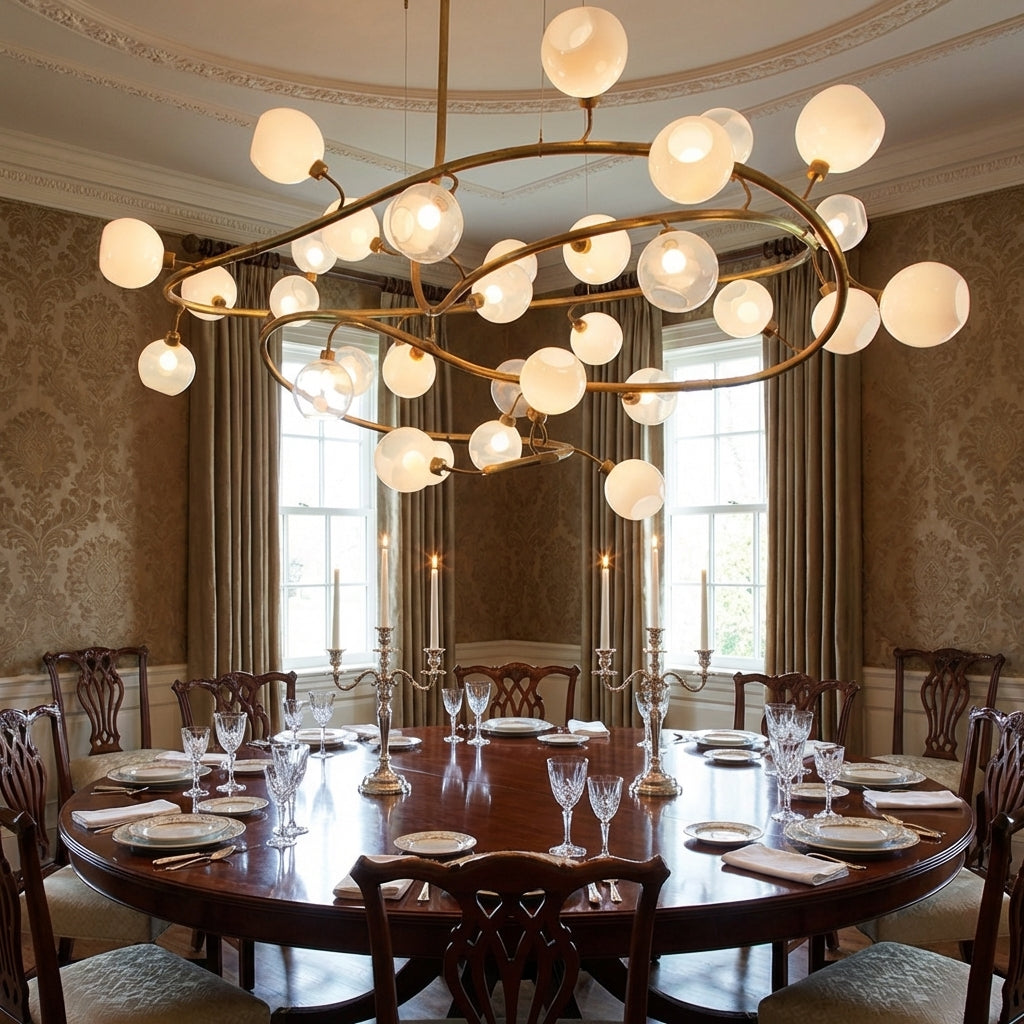Luster Gaze Branching Orb Glass Chandelier - formal American dining room