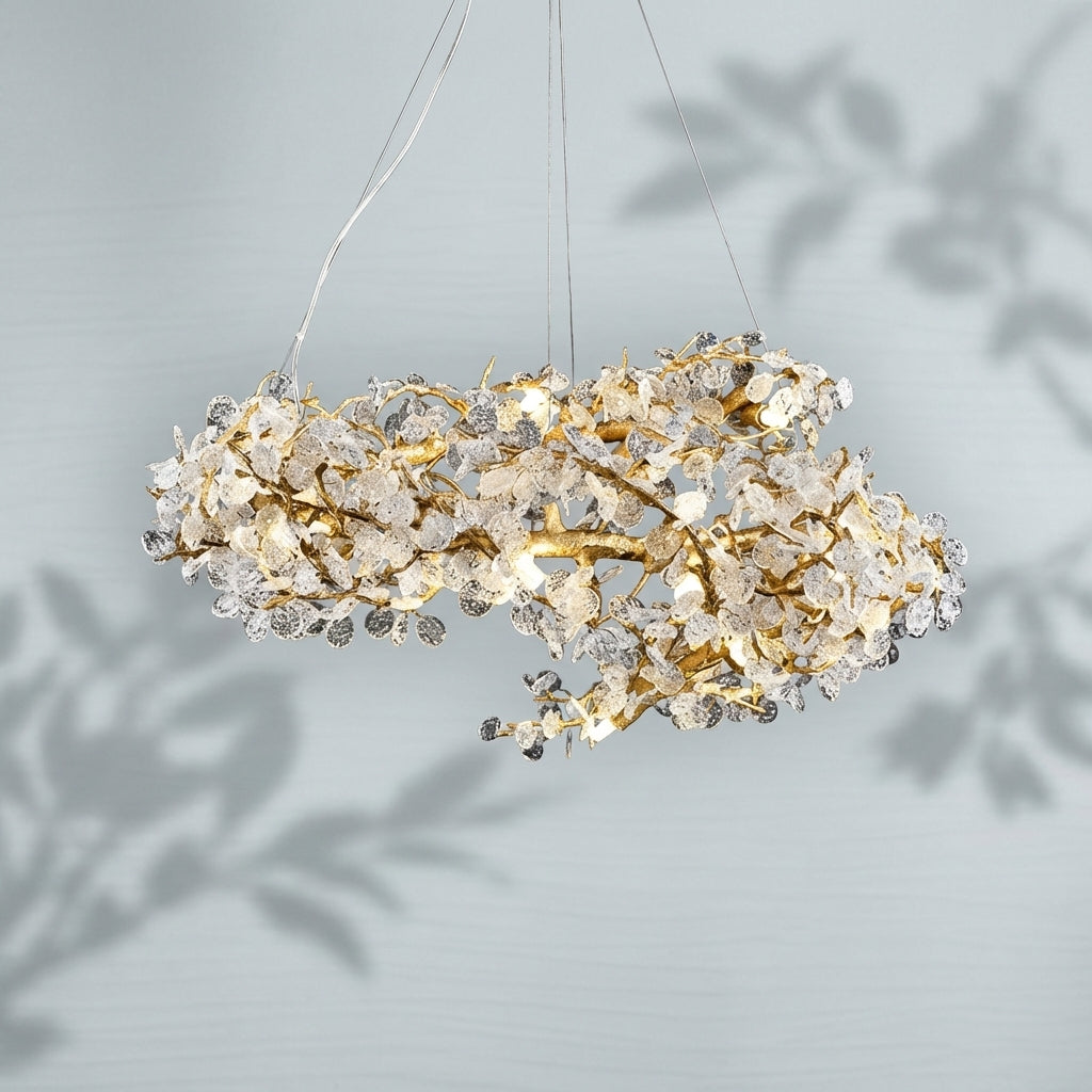 Luster Gaze Brass Branch Chandelier with Crystal Leaf Accents Elegant Style for Living or Bedroom Decor - Studio Shot