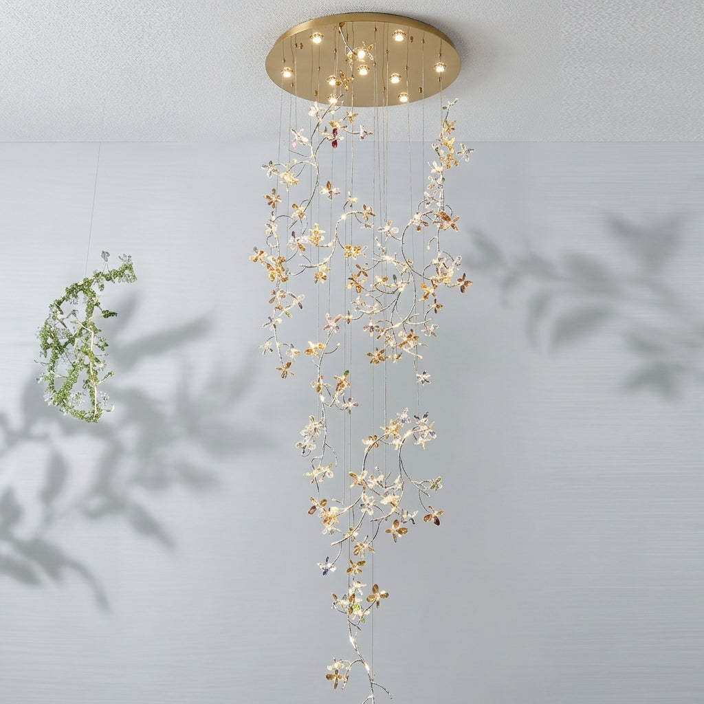 Luster Gaze Luxury Branch Flower Crystal Chandelier for High Ceiling Staircase Foyer and Hallway Decor - Studio Shot