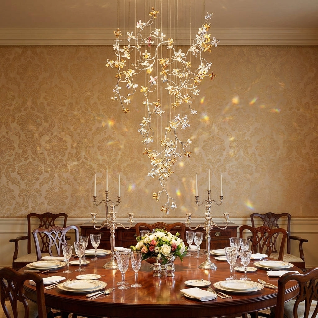 Luster Gaze Luxury Branch Flower Crystal Chandelier for High Ceiling Staircase Foyer and Hallway Decor - Scene