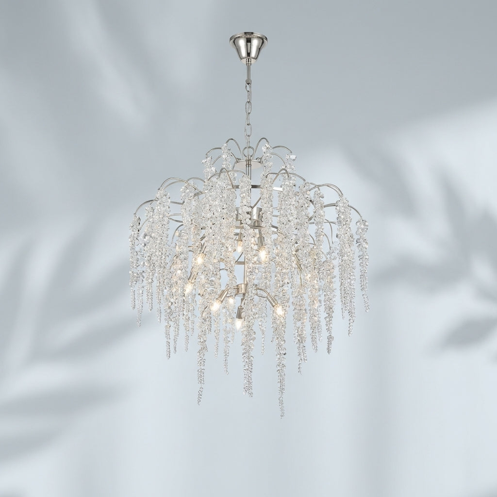Luster Gaze Light Luxury Silver Flower Branch Chandelier with Icicle Details for Bedroom Dining Room and Hallway - Studio Shot