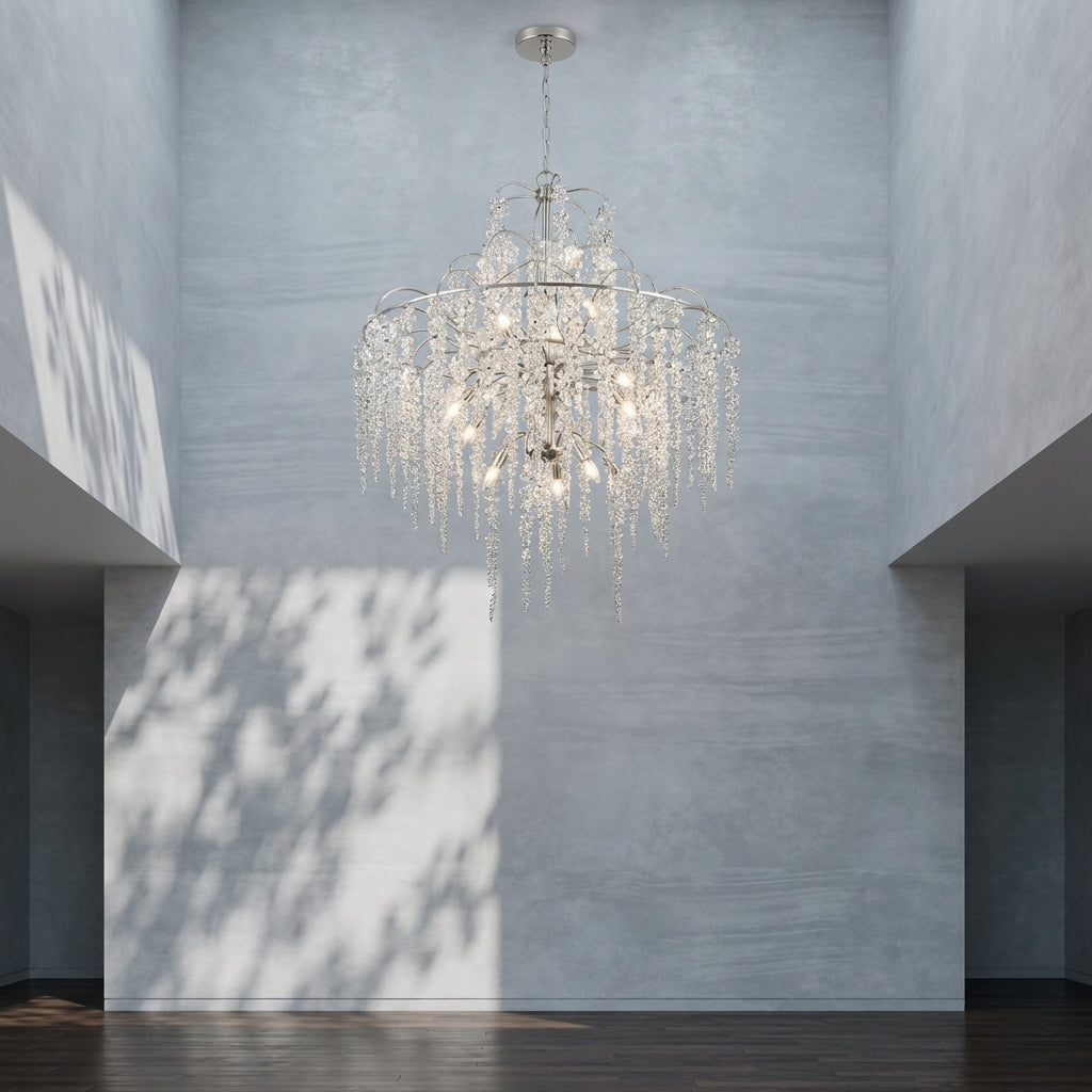 Luster Gaze Light Luxury Silver Flower Branch Chandelier with Icicle Details for Bedroom Dining Room and Hallway - Studio Shot