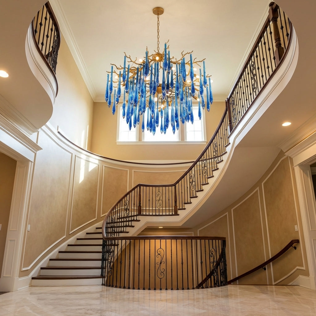 Luster Gaze Artistic Branch Chandelier with Blue Glaze Drops for Dining Room - Scene