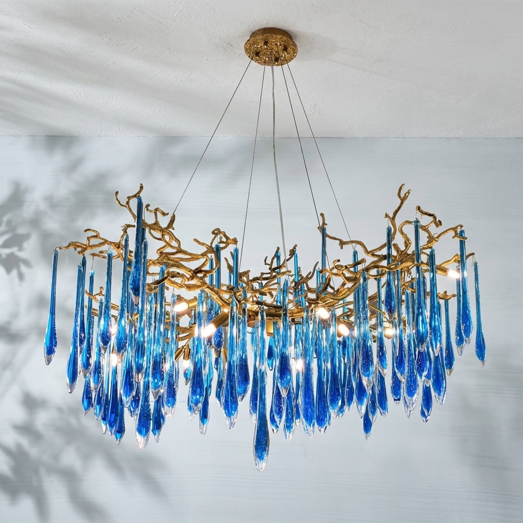 Luster Gaze Artistic Branch Chandelier with Blue Glaze Drops for Dining Room - Studio Shot