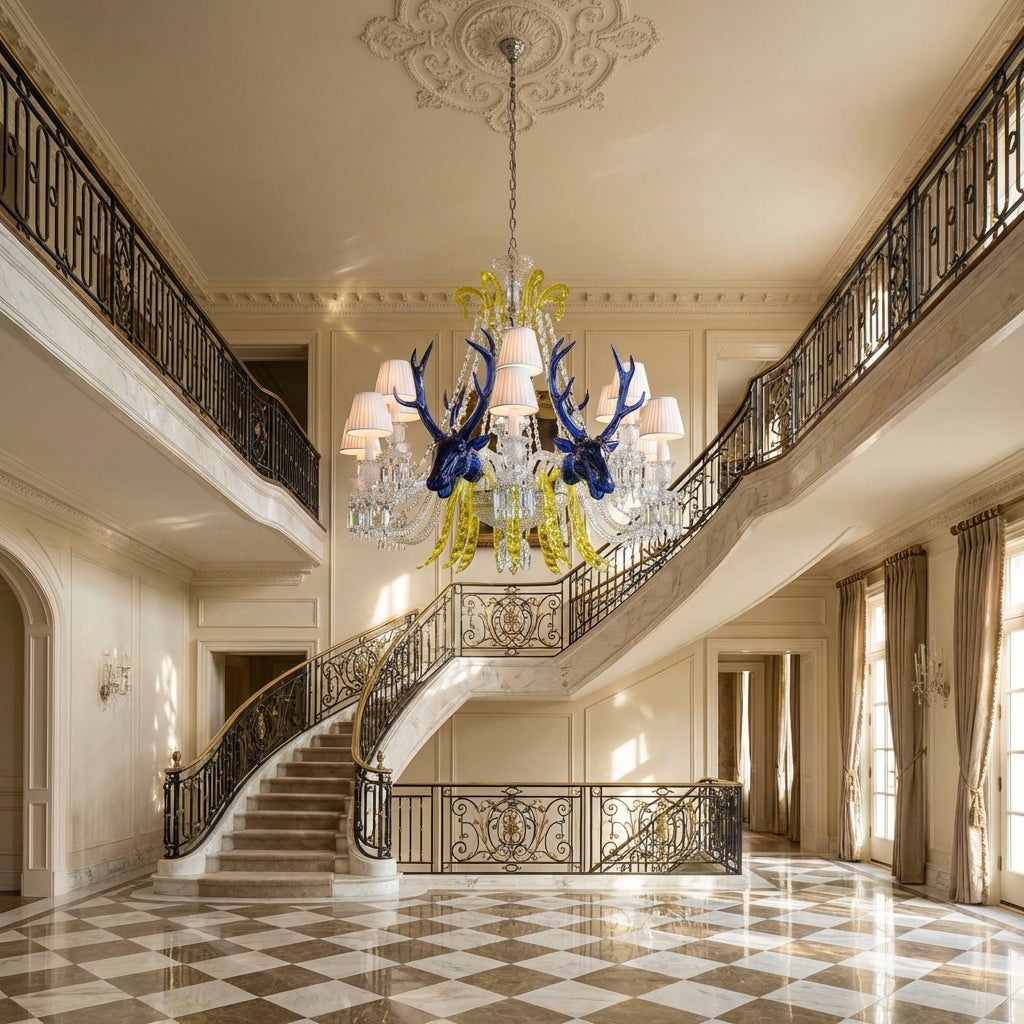 Luster Gaze Traditional Colorful Candle Branch Blue Deer Crystal Chandelier for Living Room/Dining Room - Scene