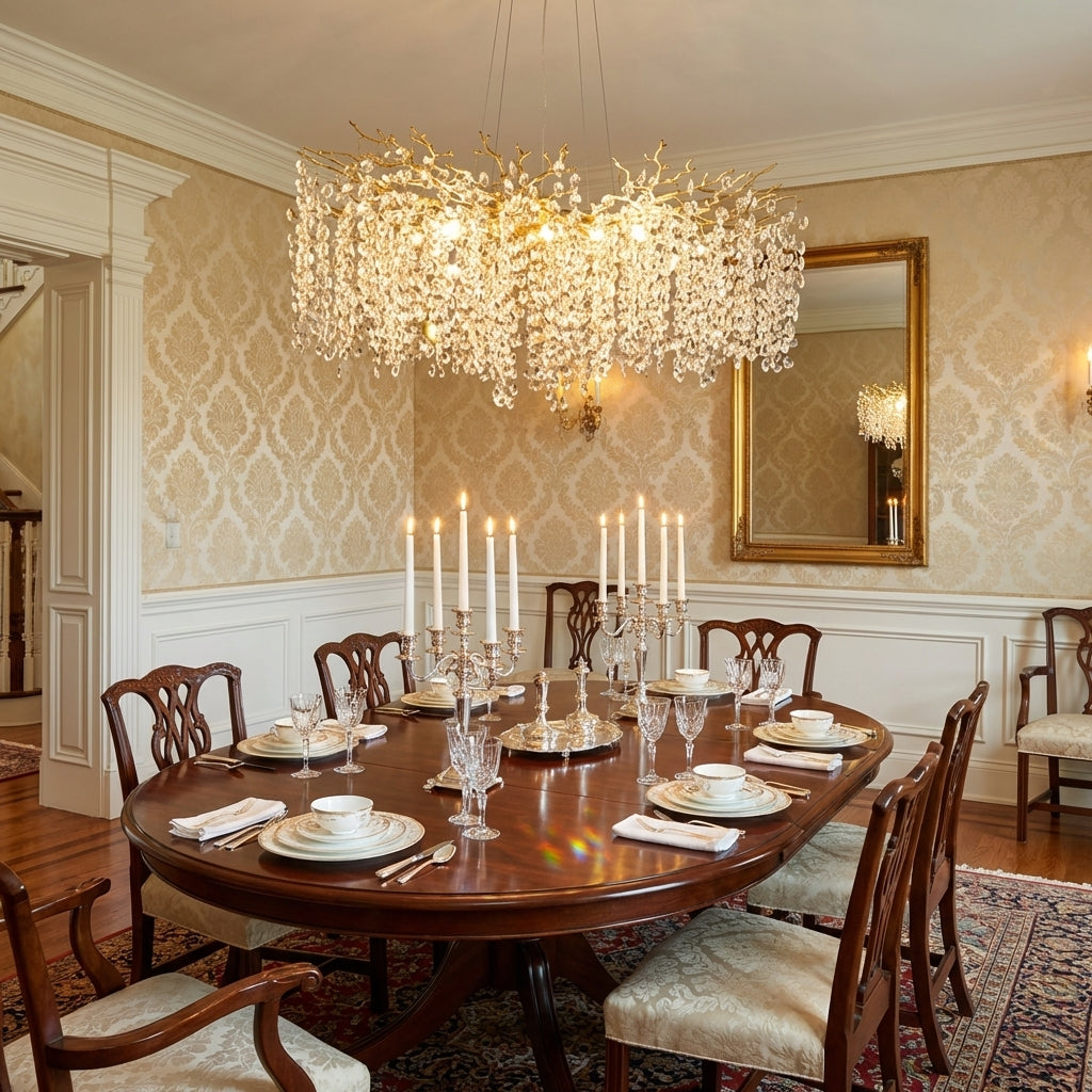 Luster Gaze Veridian Bloom Floral Crystal Chandelier - formal American dining room