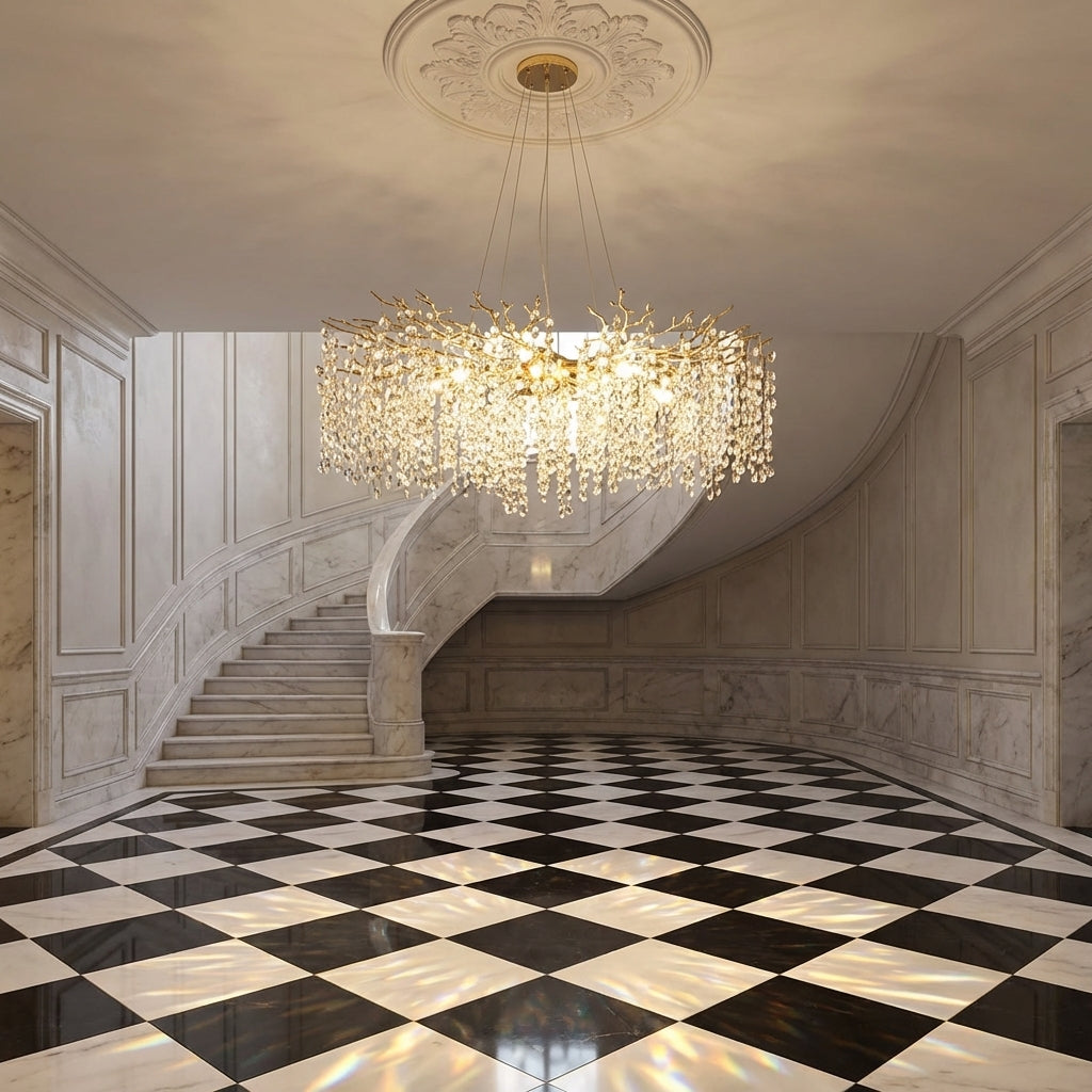 Luster Gaze Veridian Bloom Floral Crystal Chandelier - grand American estate foyer