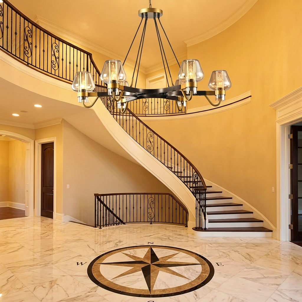 Luster Gaze Post-modern Light Full Brass Chandelier for Living Room/Bedroom - grand American foyer with two-story ceiling