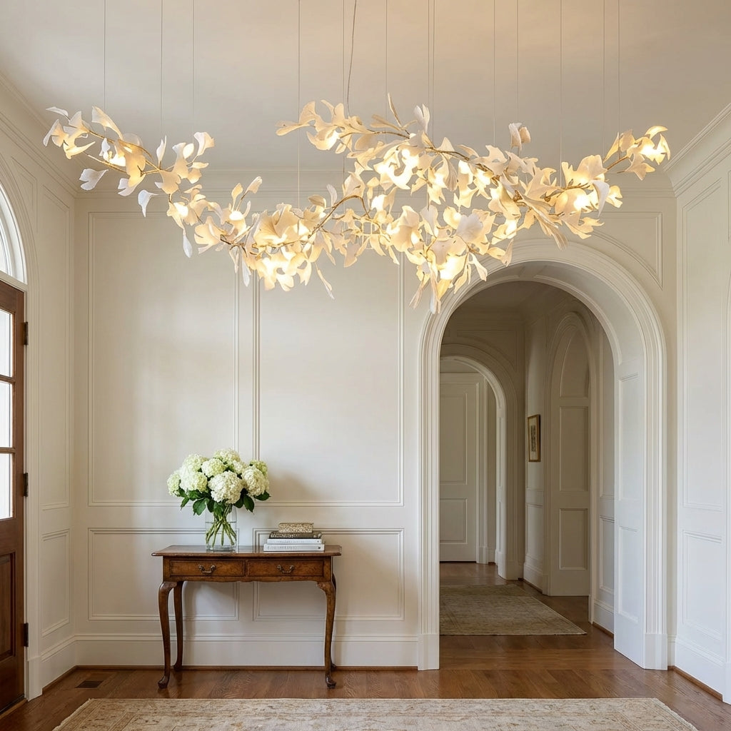 Luster Gaze Ginkgo Canopy Porcelain Chandelier - elegant American entryway with arched doorway