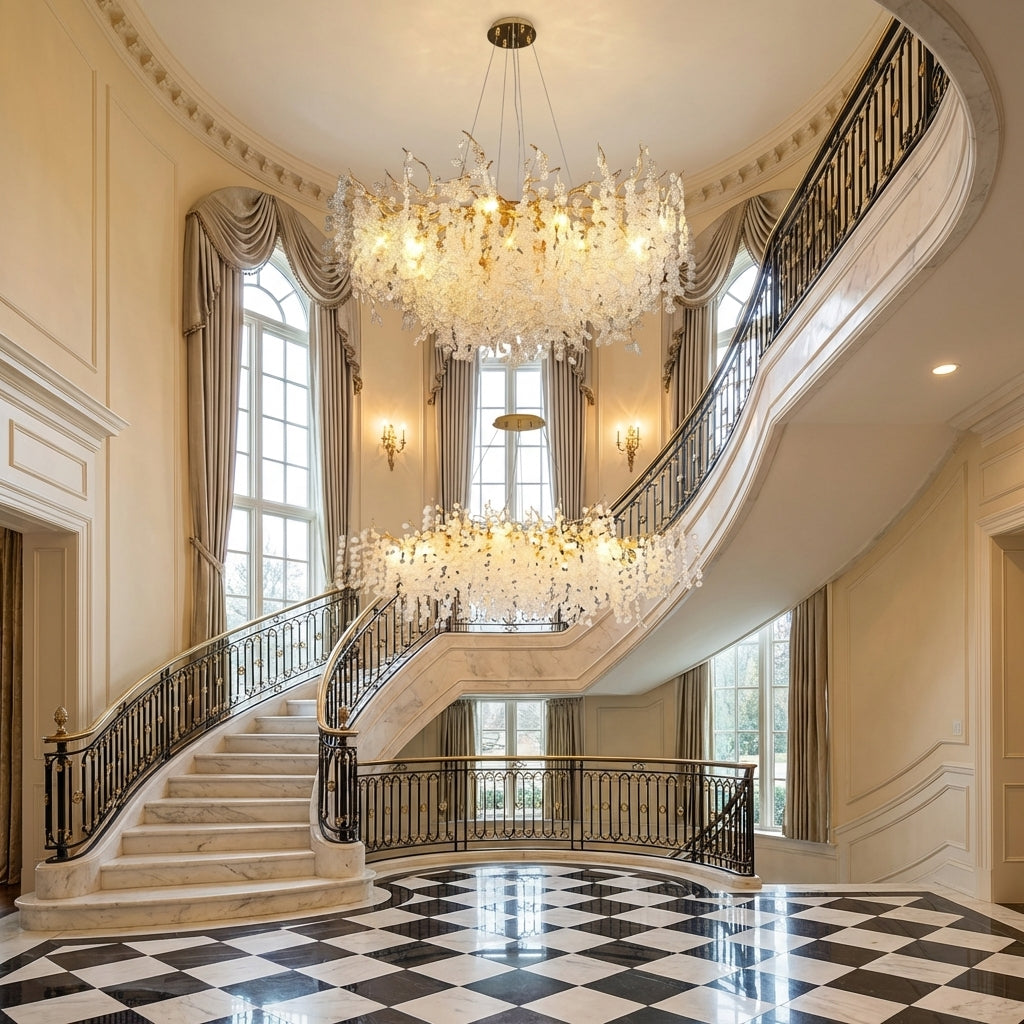 Luster Gaze Verdant Canopy Crystal Chandelier - grand American estate foyer