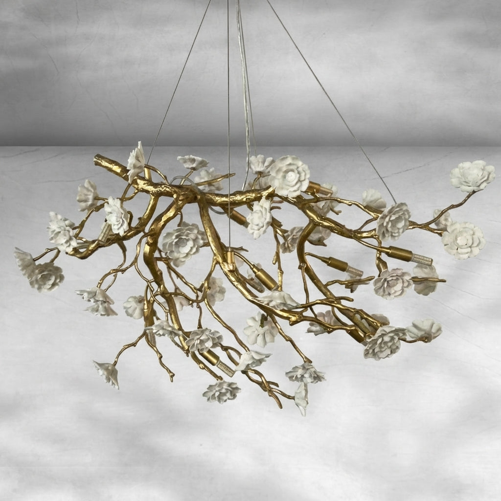 Luster Gaze Blossom Branch Brass & Ceramic Chandelier - Background Shot