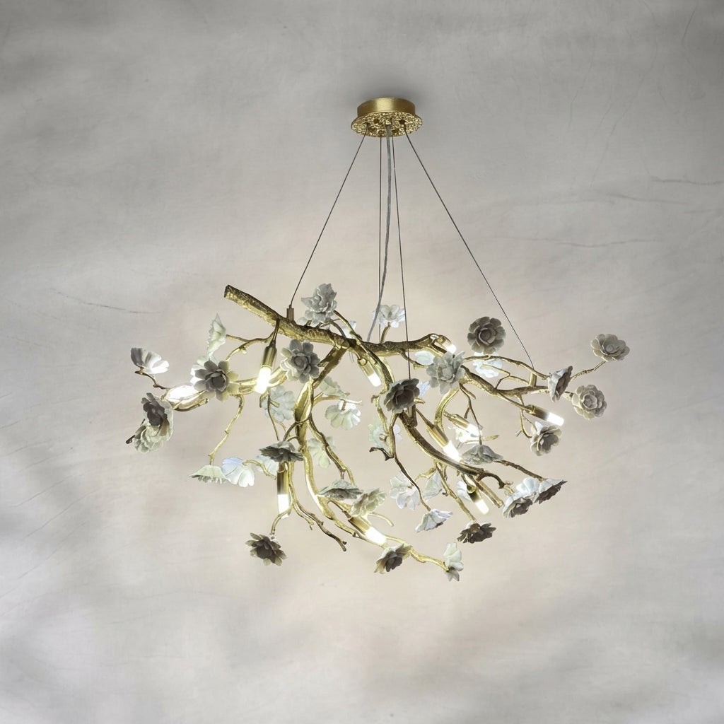 Luster Gaze Blossom Branch Brass & Ceramic Chandelier - Background Shot