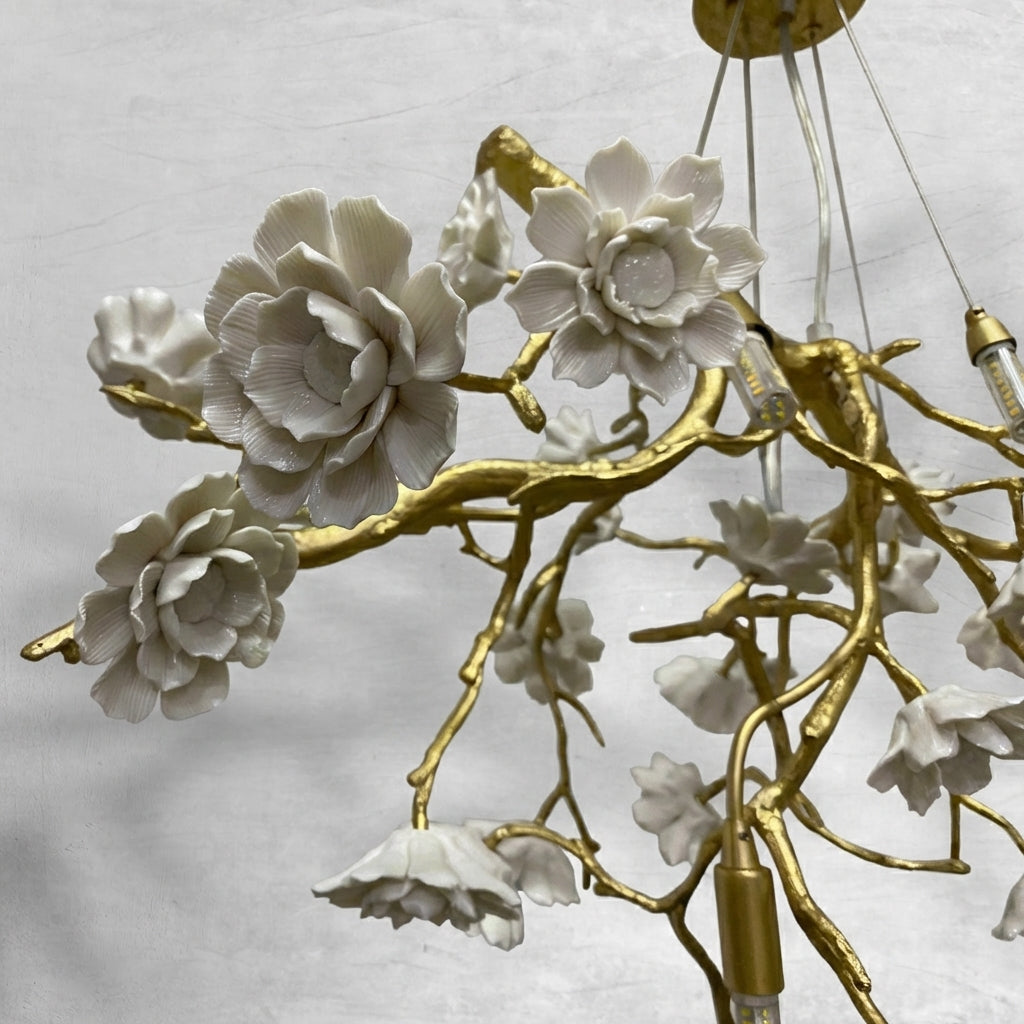 Luster Gaze Blossom Branch Brass & Ceramic Chandelier - Background Shot