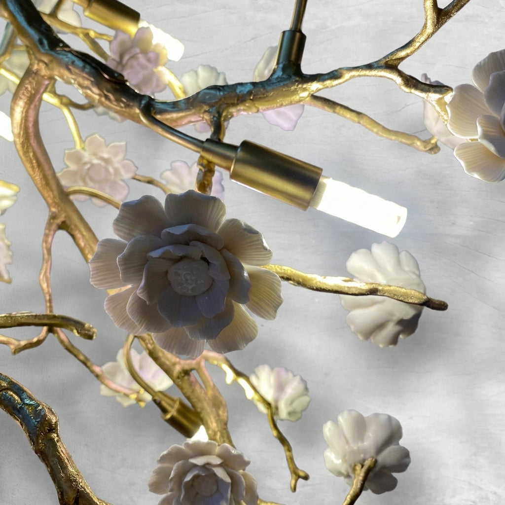Luster Gaze Blossom Branch Brass & Ceramic Chandelier - Background Shot