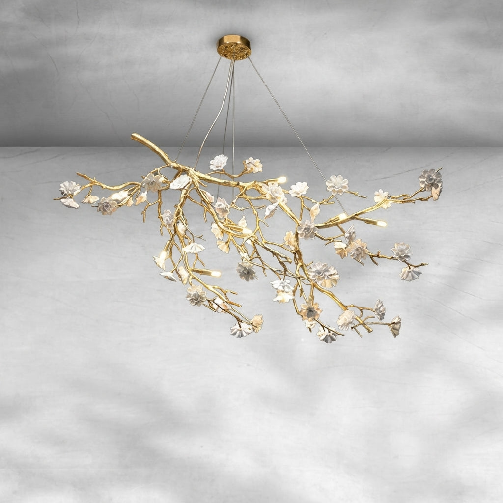 Luster Gaze Blossom Branch Brass & Ceramic Chandelier - Background Shot
