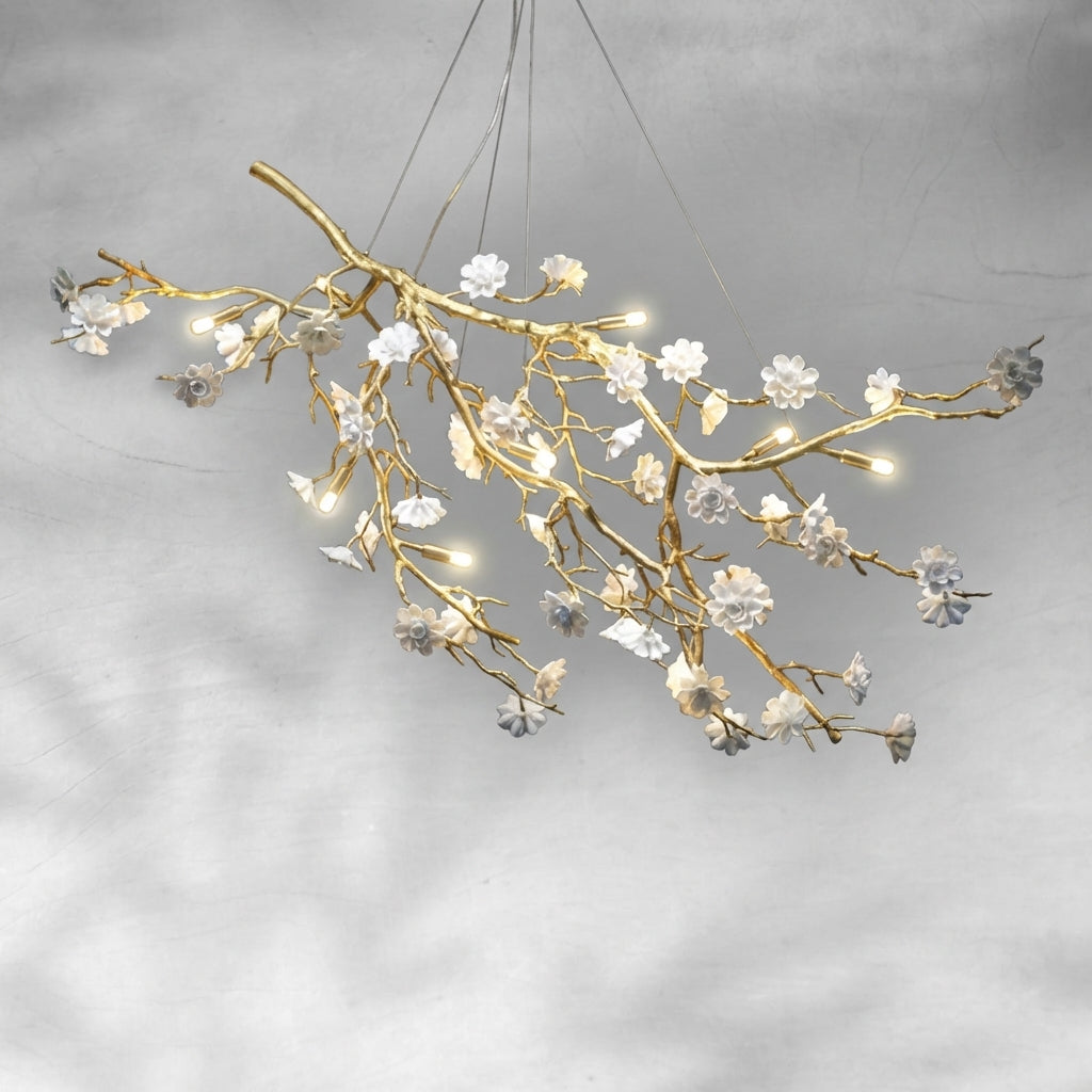 Luster Gaze Blossom Branch Brass & Ceramic Chandelier - Background Shot