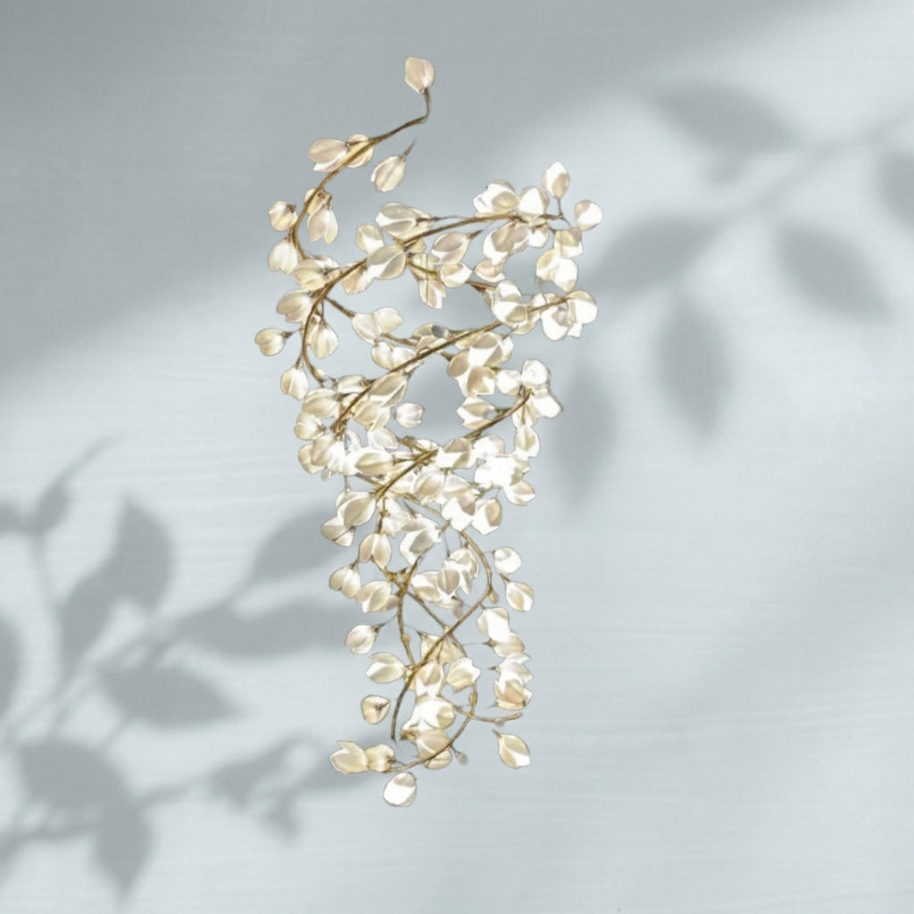 Luster Gaze Spiral Pure White Magnolia Chandelier with Golden Branches for Staircase/High-ceiling Space/Foyer/ Duplex - Studio Shot