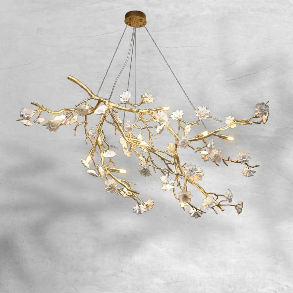 Luster Gaze Blossom Branch Brass & Ceramic Chandelier - Background Shot