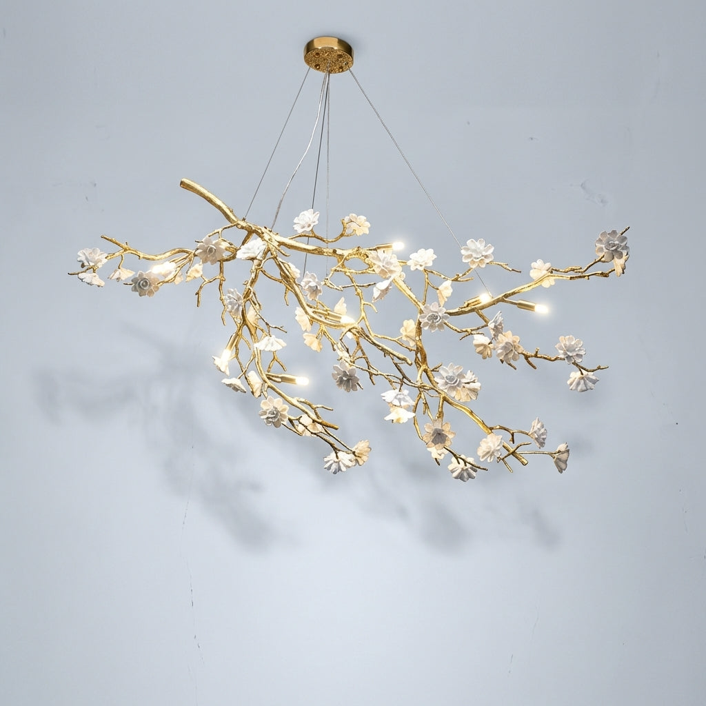 Luster Gaze Post-Modern Art Brass and Ceramics Flower Pendant Branch Chandelier for Living/Dining Room - Studio Shot