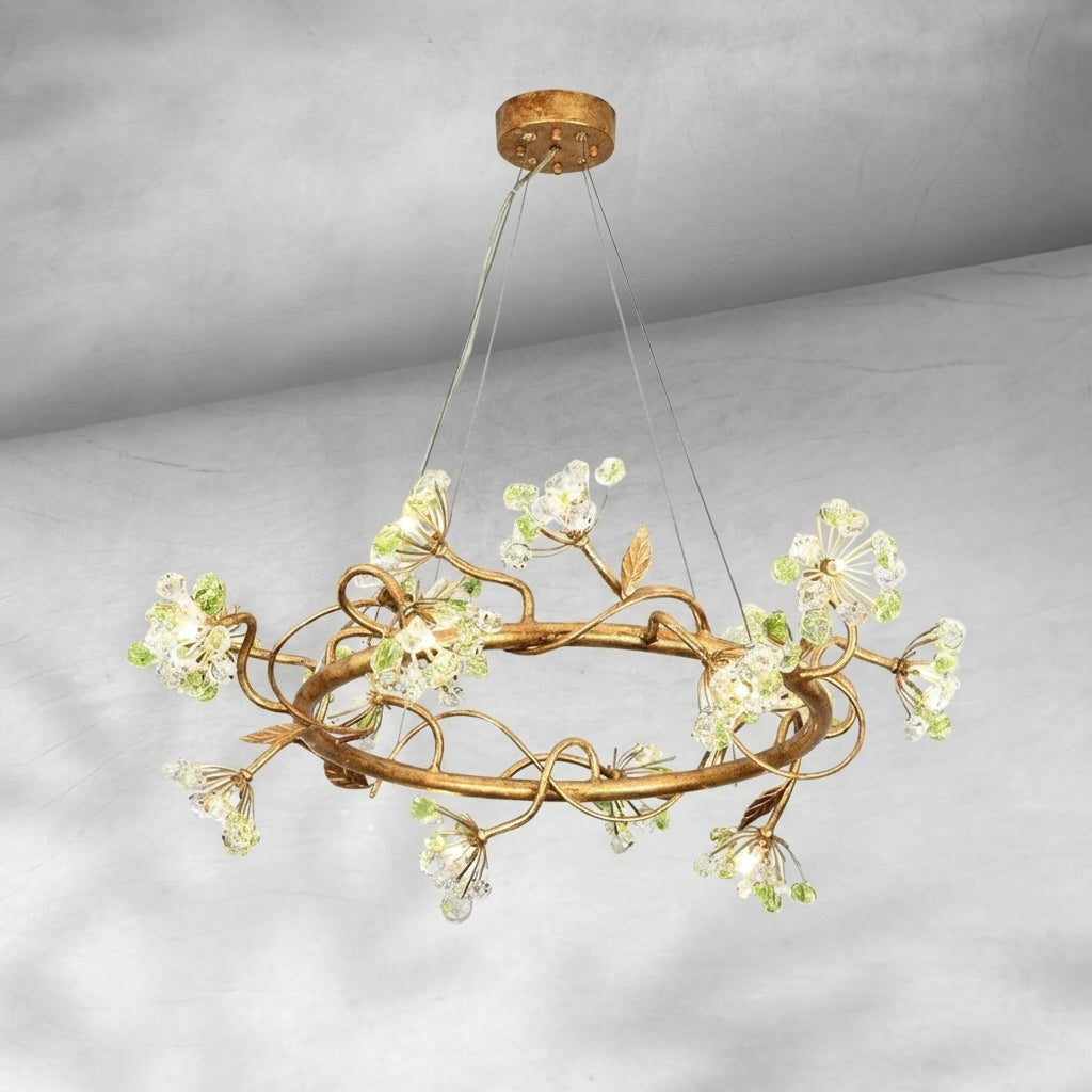 Luster Gaze Verdant Bloom Brass Ring Chandelier - Background Shot