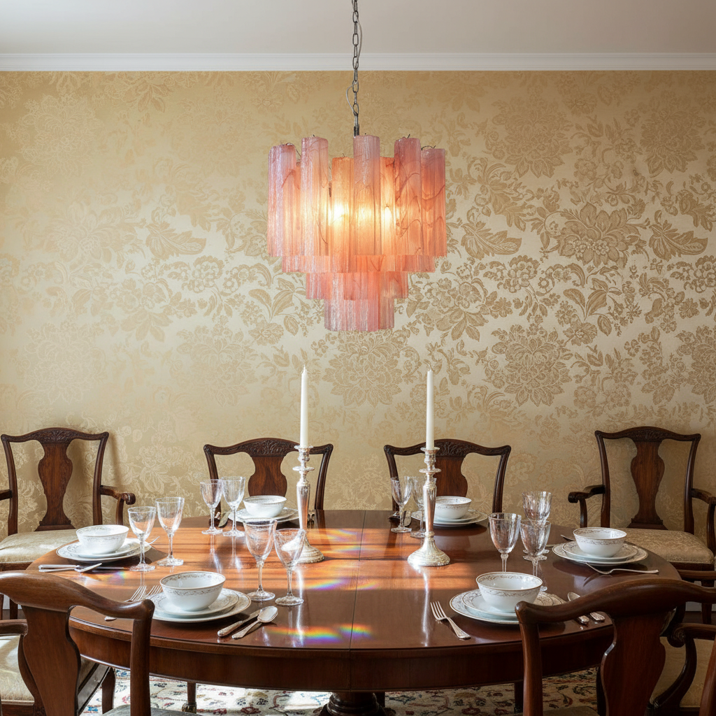 Luster Gaze Rosewater Murano Glass Chandelier - formal American dining room