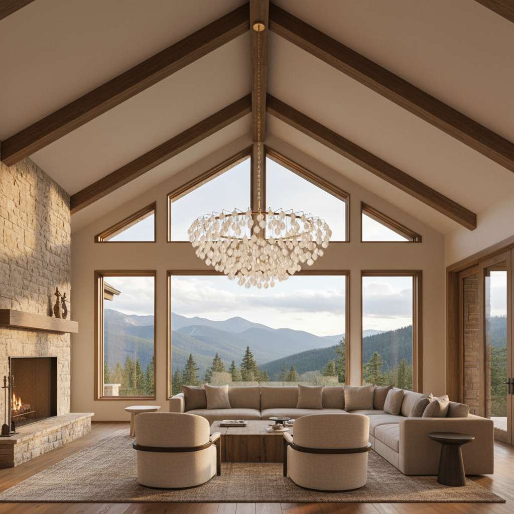 Luster Gaze Verdant Bloom Porcelain Chandelier - American transitional great room with cathedral ceiling