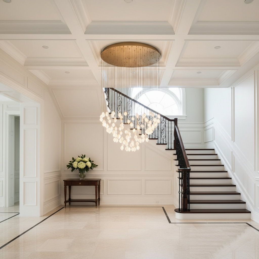 Luster Gaze Verdant Bloom Porcelain Chandelier - elegant American entryway with arched doorway
