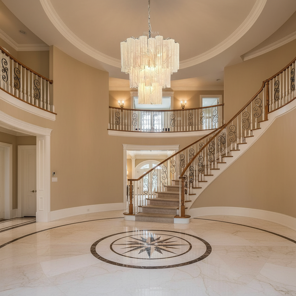 Luster Gaze Alabaster Bloom Grand Chandelier - grand American foyer with two-story ceiling