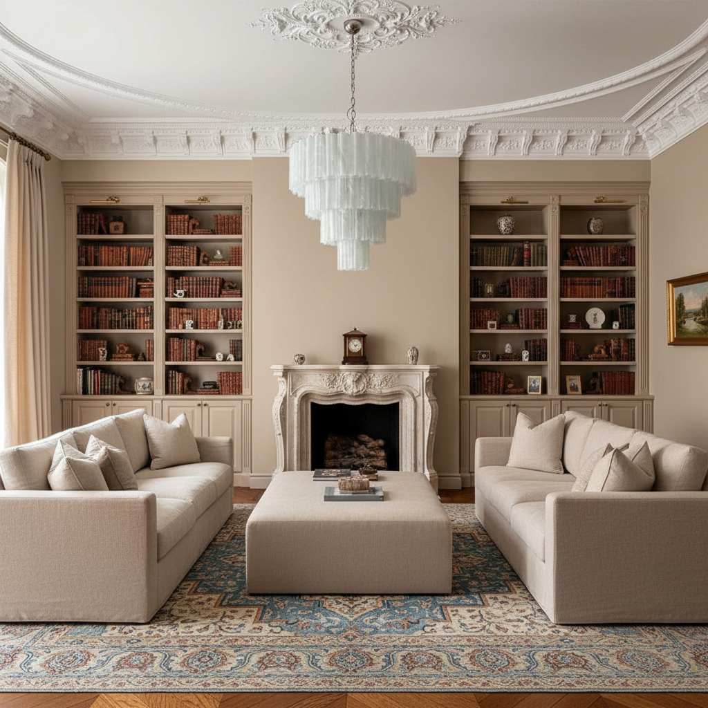 Luster Gaze Venetian Alabaster White Grand Chandelier - luxurious American living room with tray ceiling